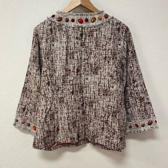 NWT Just Be Brown & Cream Linen Jacket with Gem Details Sz XL (B47744CS) - Picture 8 of 8
